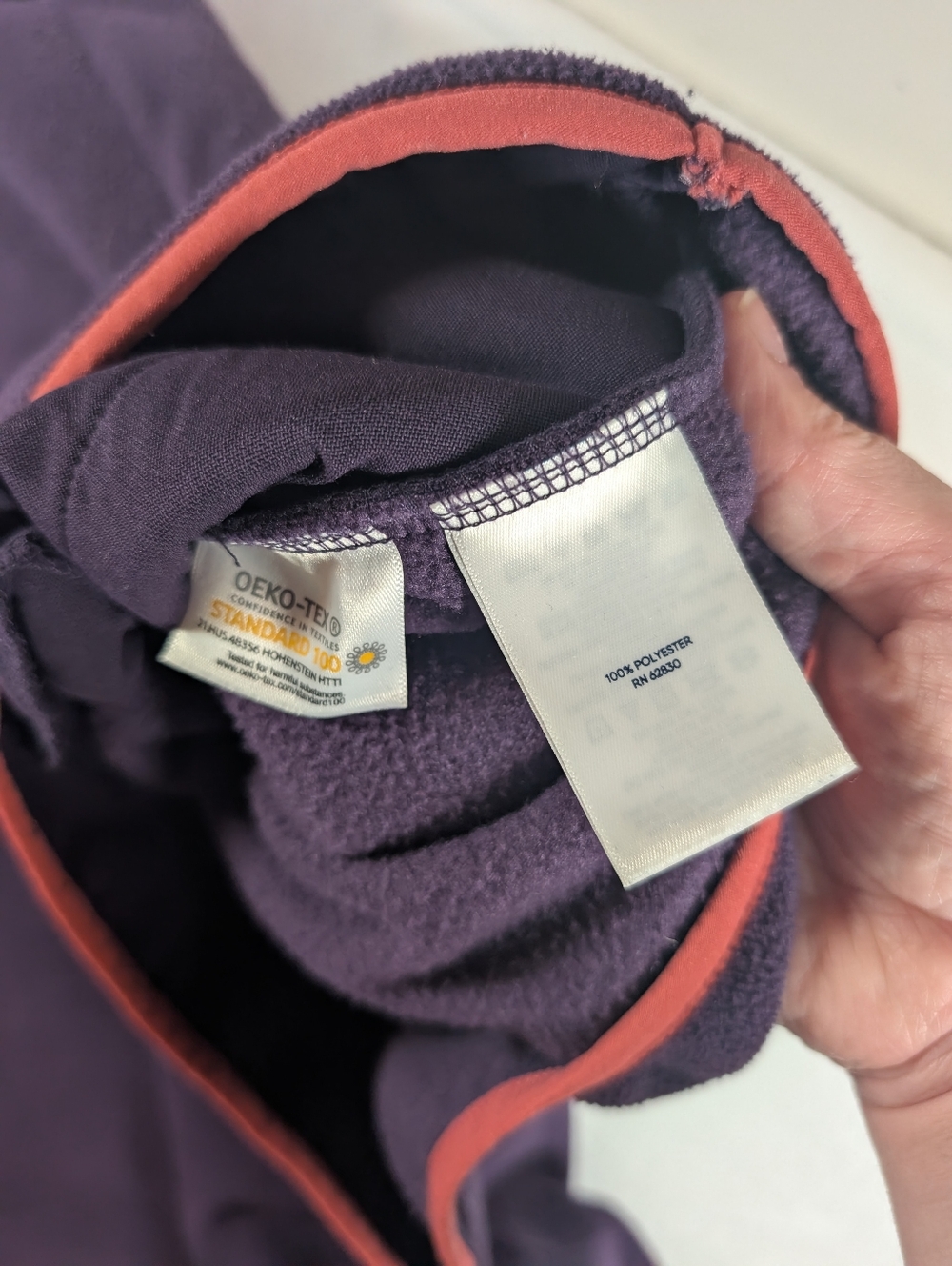 Lands' End Two-Tone Fleece Pullover - Lavender with Coral Trim XL - Picture 7 of 8